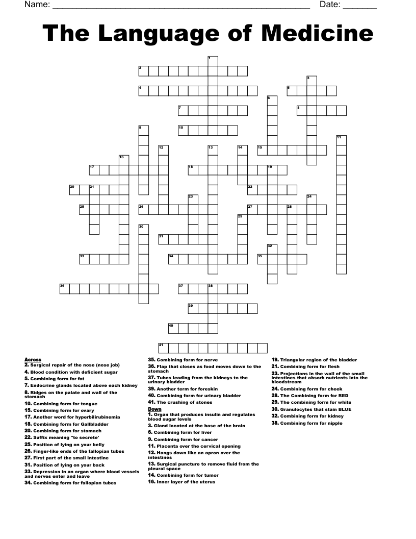 The Language of Medicine Crossword