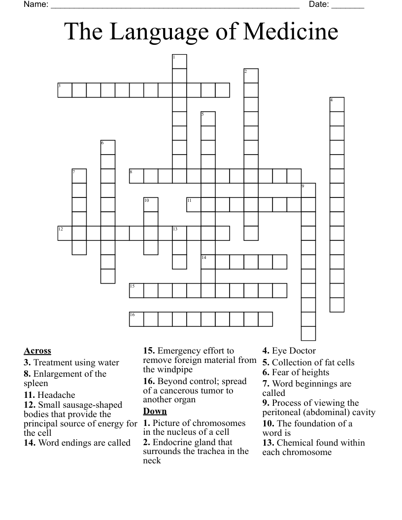 The Language of Medicine Crossword