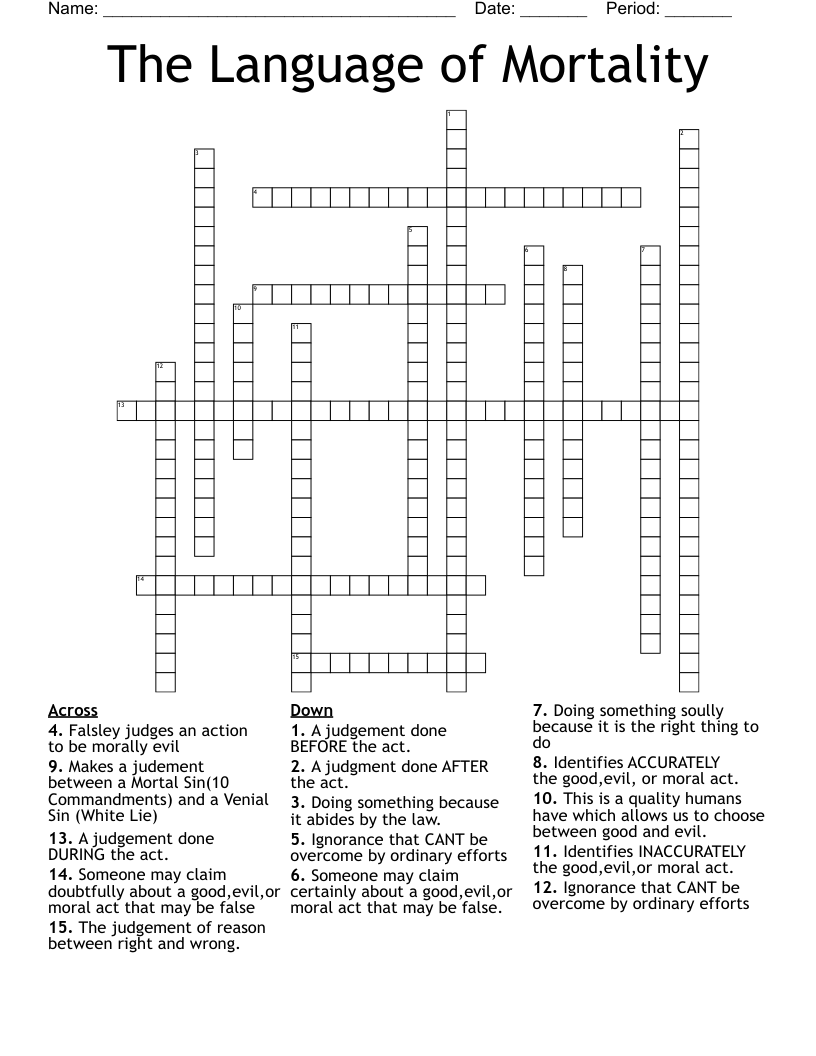 The Language of Mortality Crossword
