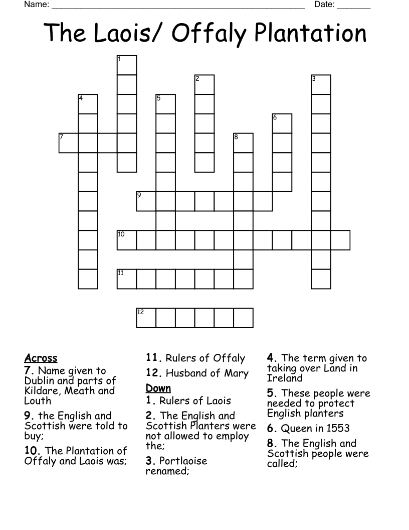 The Laois/ Offaly Plantation Crossword