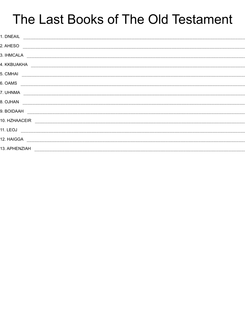 The Last Books of The Old Testament Word Scramble