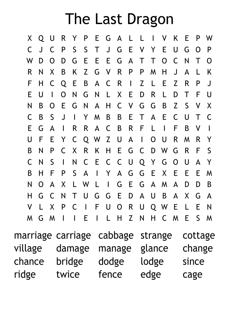 The Last Dragon Word Search