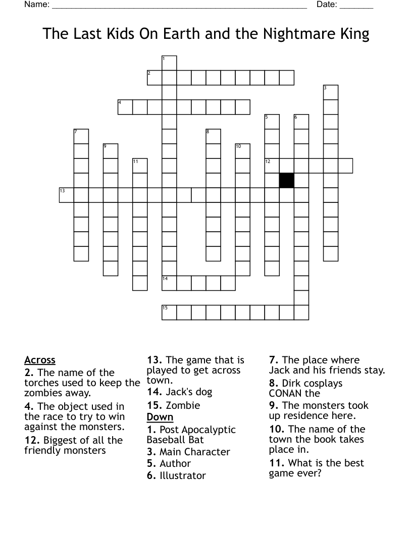 The Last Kids On Earth and the Nightmare King Crossword