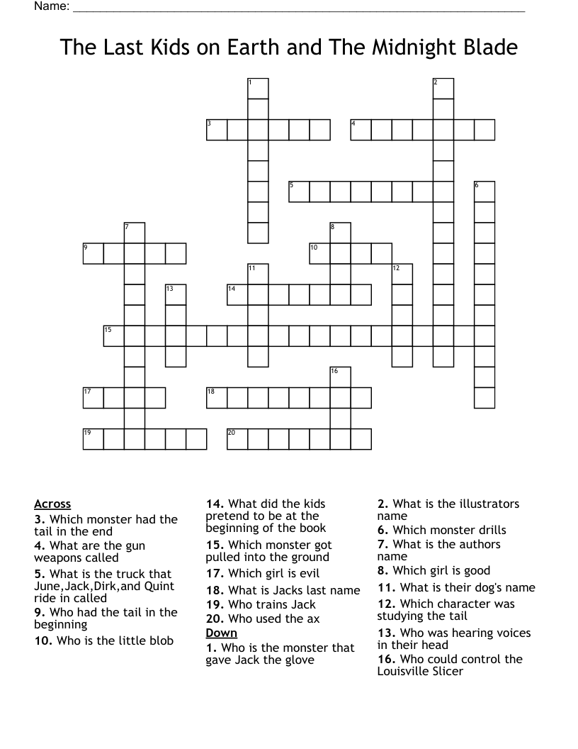 The Last Kids on Earth and The Midnight Blade Crossword