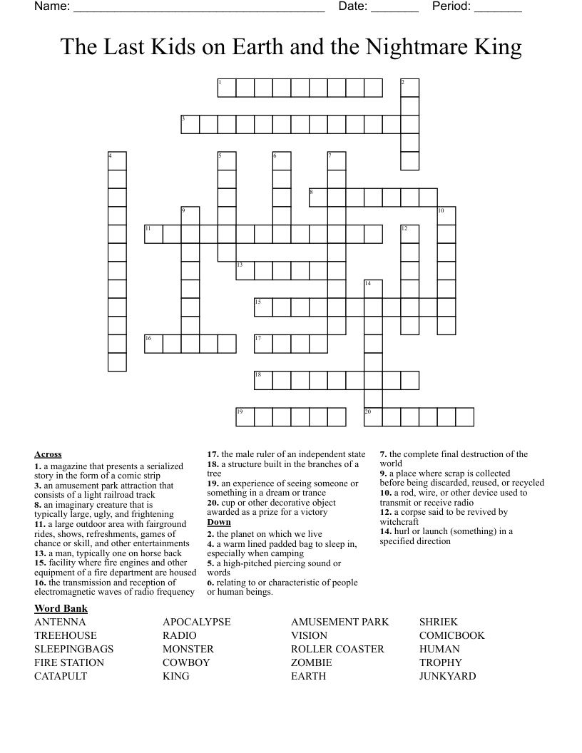 The Last Kids on Earth and the Nightmare King Crossword