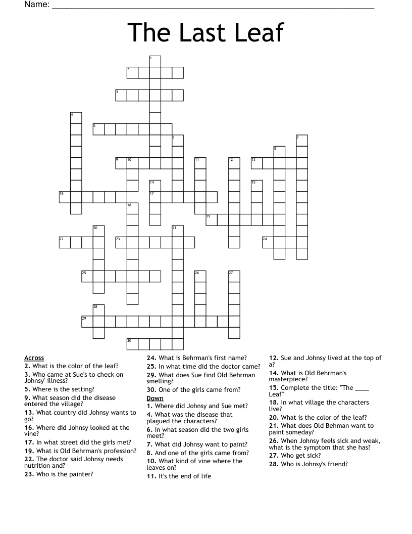 The Last Leaf Crossword