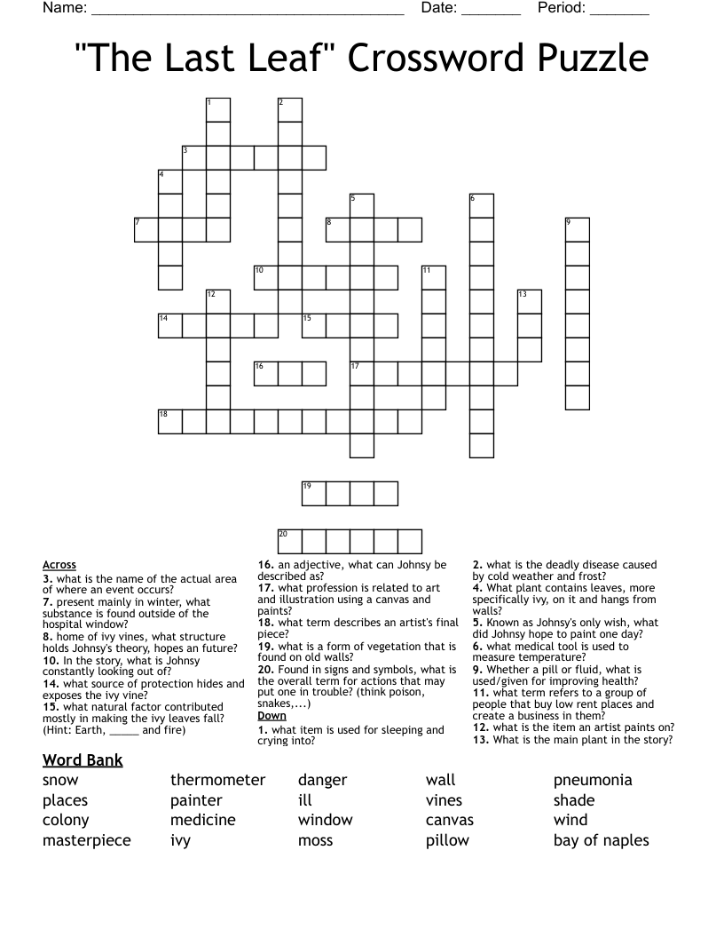 "The Last Leaf" Crossword Puzzle