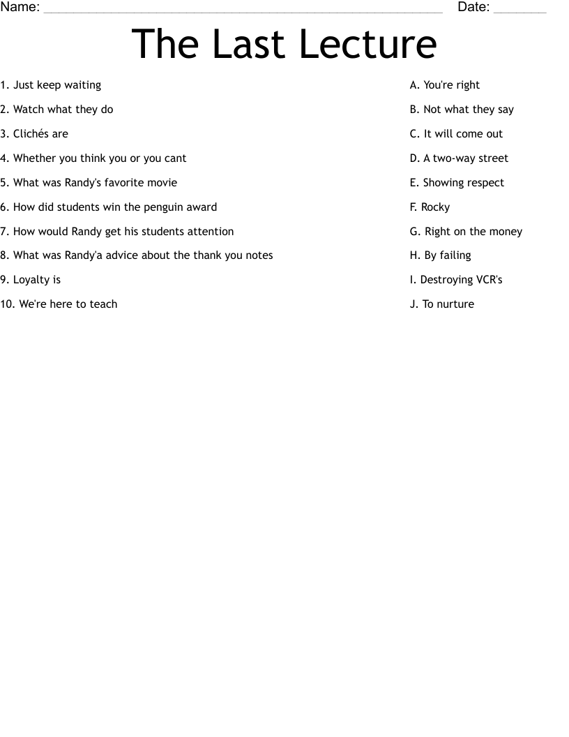 The Last Lecture Worksheet
