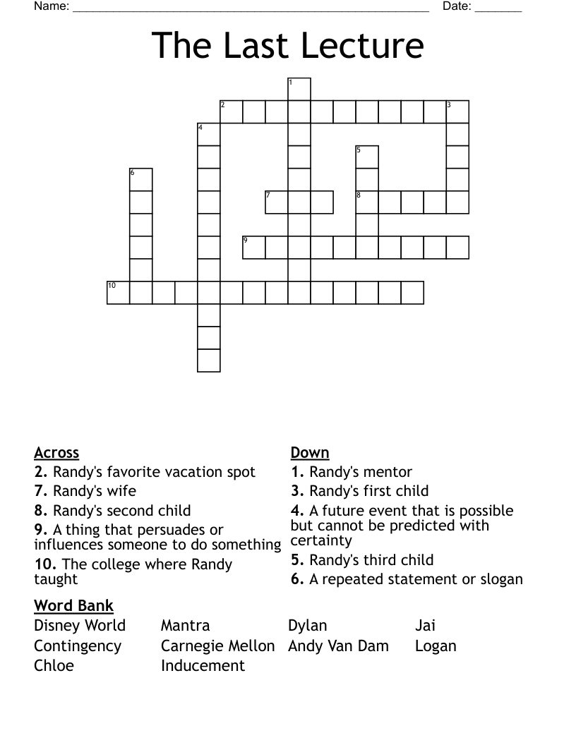 The Last Lecture Crossword