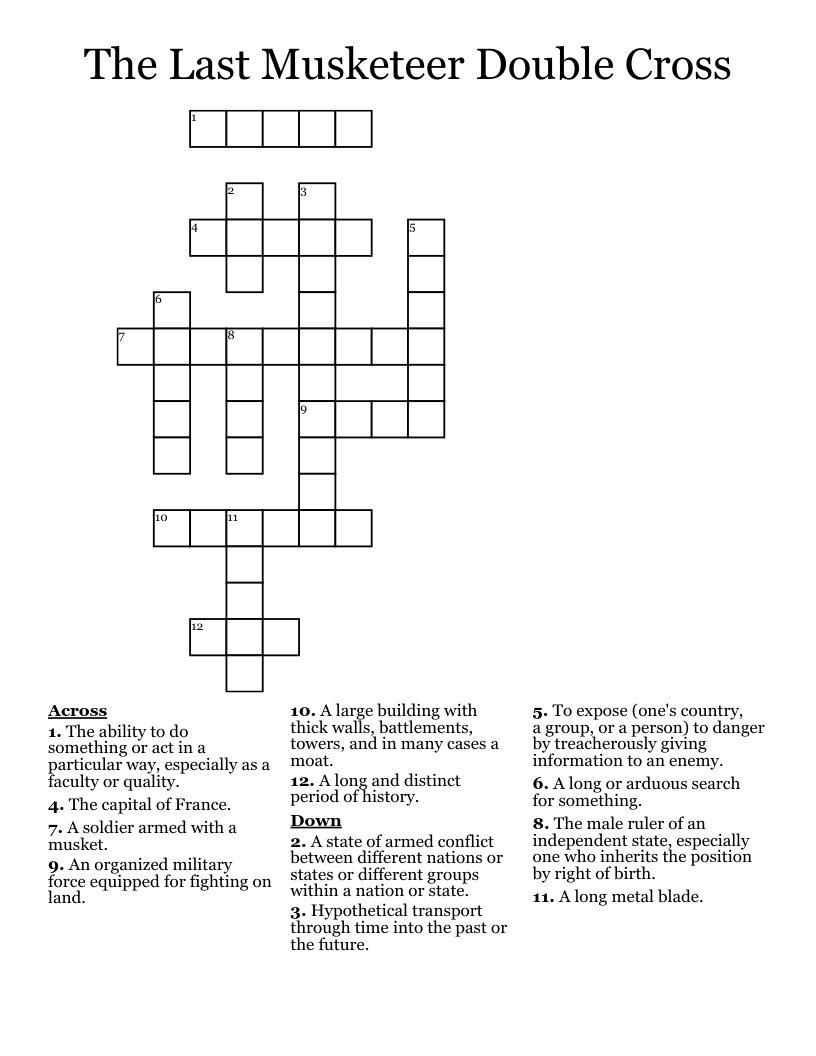 The Last Musketeer Double Cross Crossword