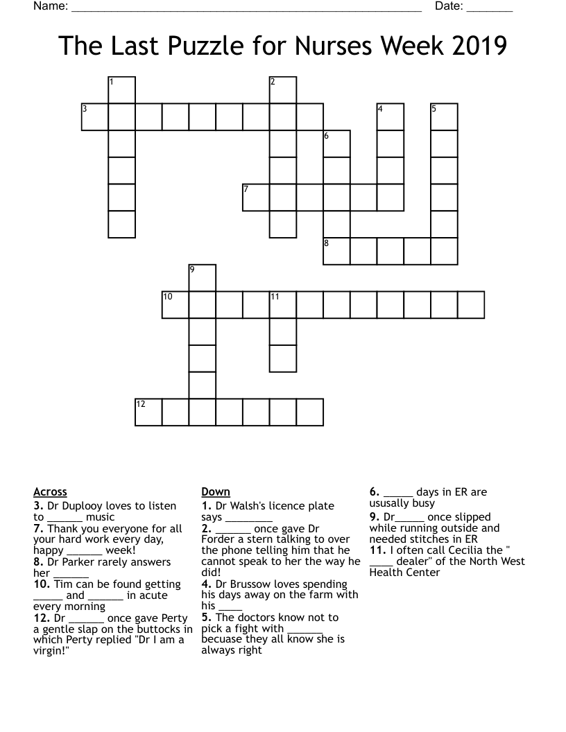 The Last Puzzle for Nurses Week 2019 Crossword