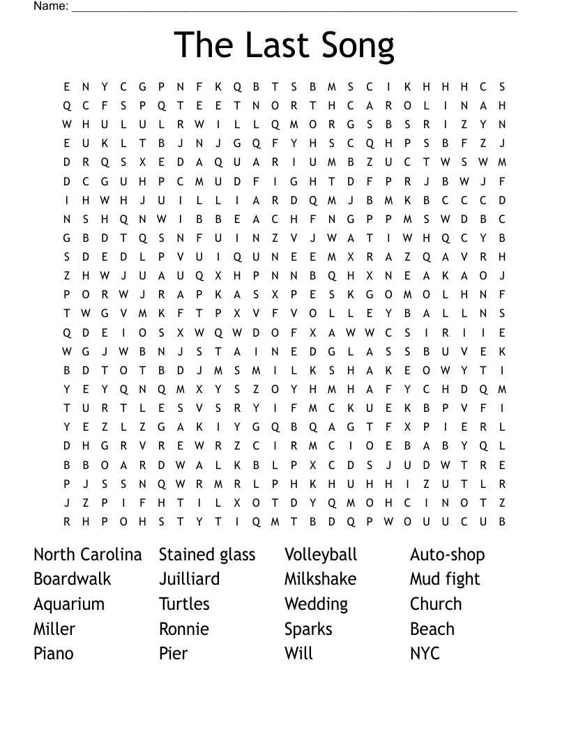 The Last Song Word Search