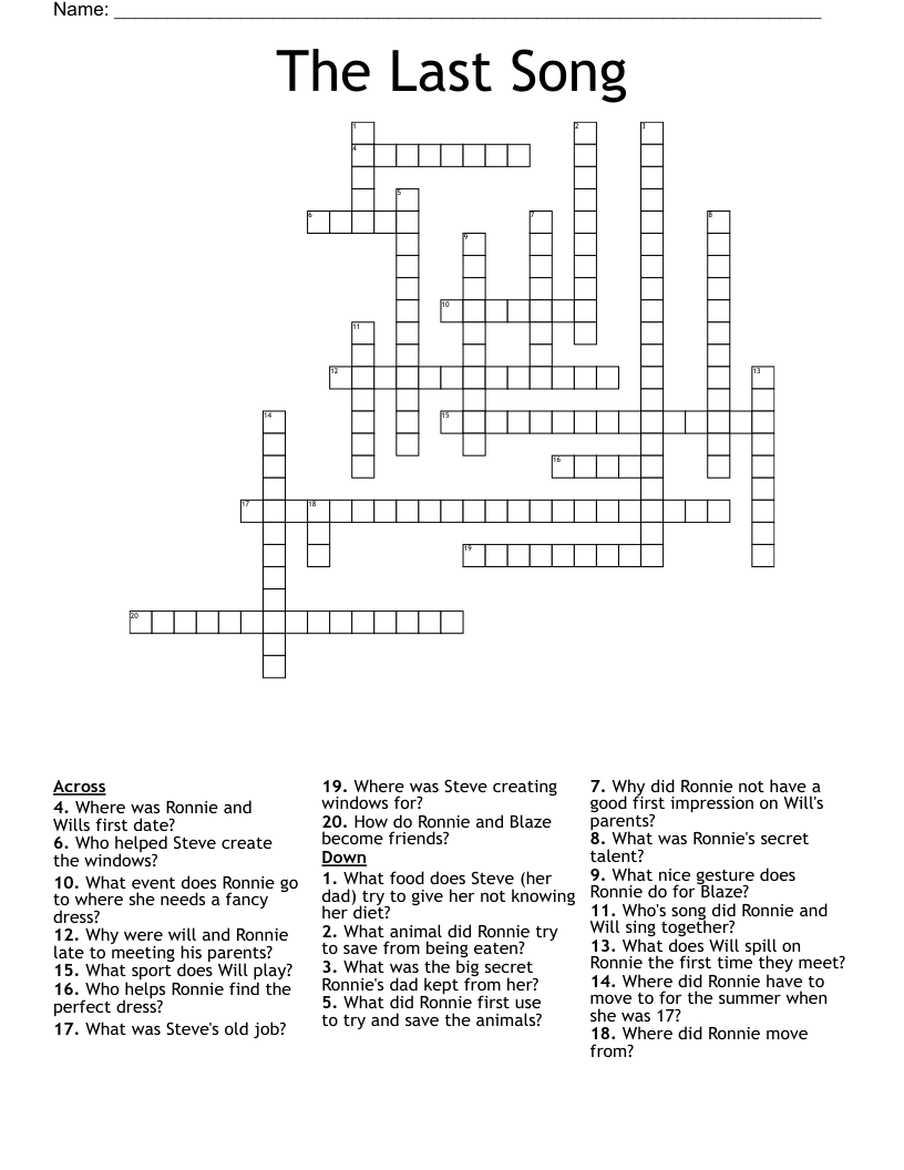 The Last Song Crossword