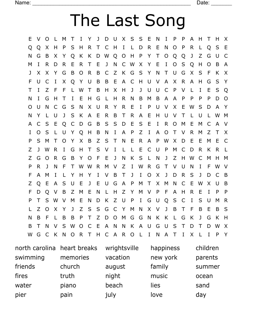 The Last Song  Word Search