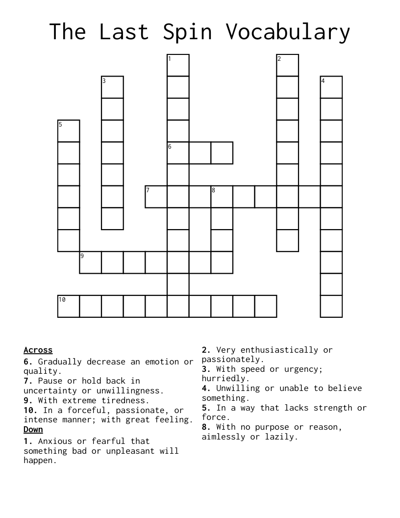The Last Spin Vocabulary Crossword