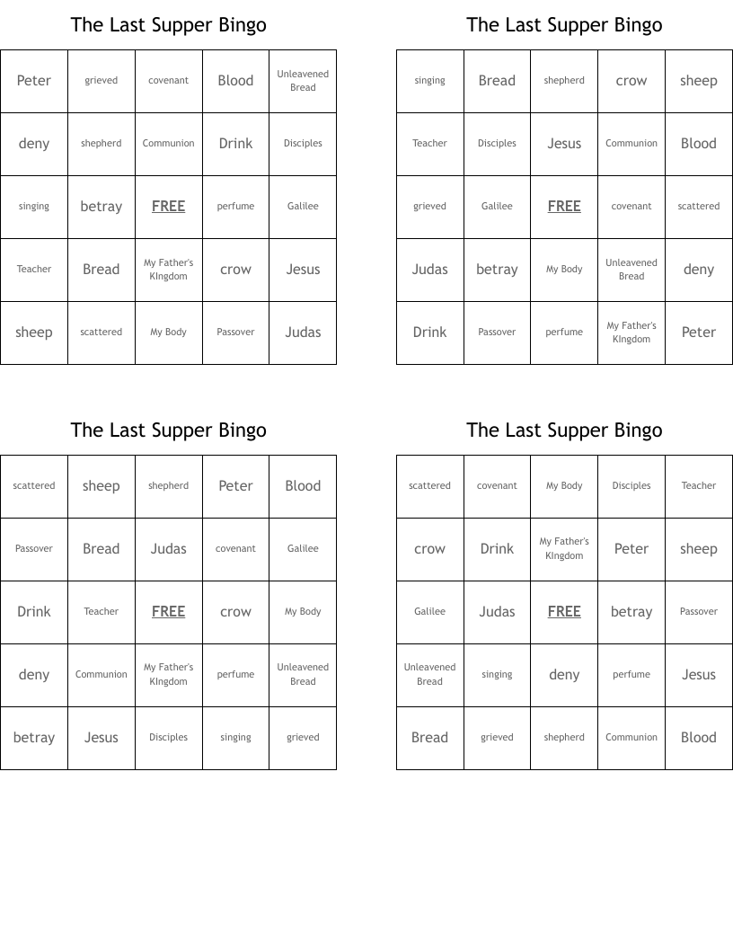 The Last Supper Bingo 