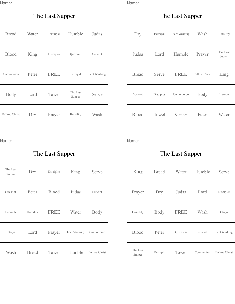 The Last Supper  Bingo Cards
