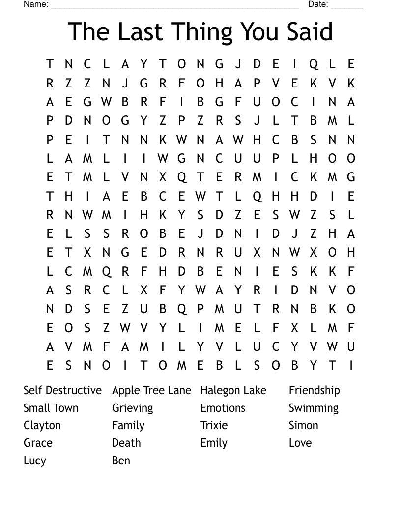 The Last Thing You Said  Word Search