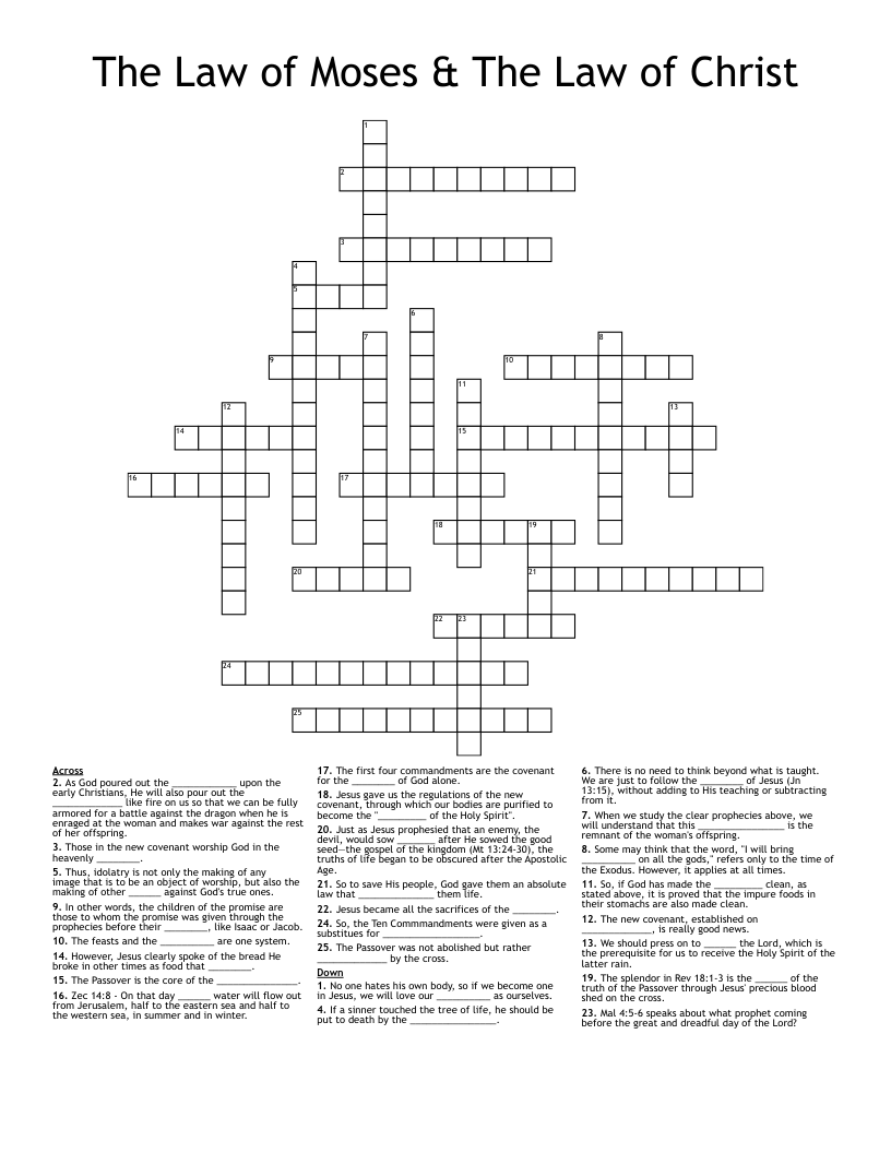 The Law of Moses & The Law of Christ Crossword