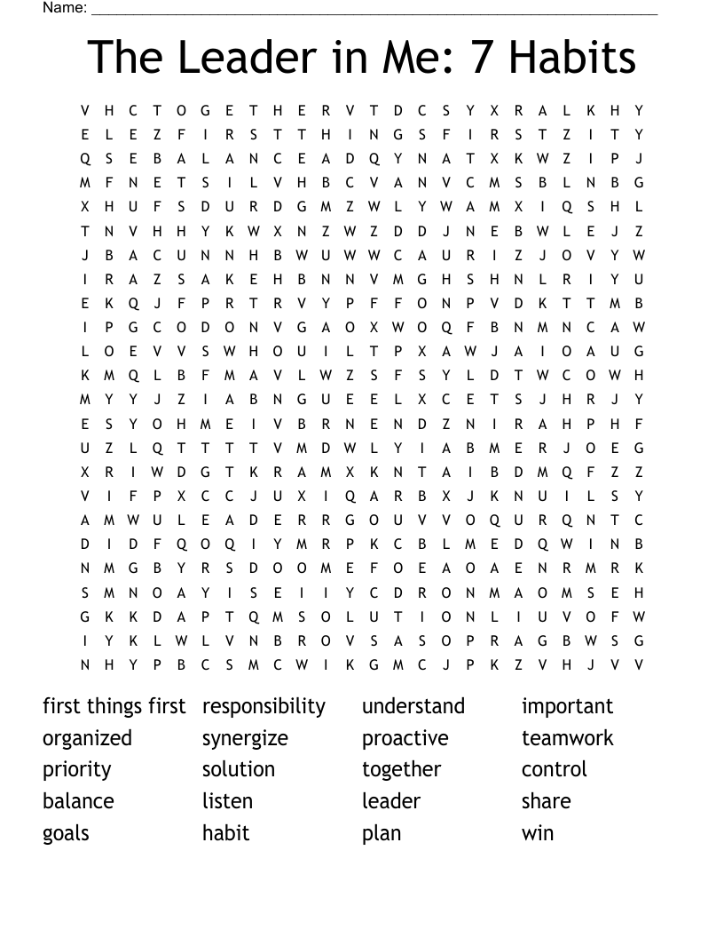The Leader in Me:  7 Habits Word Search