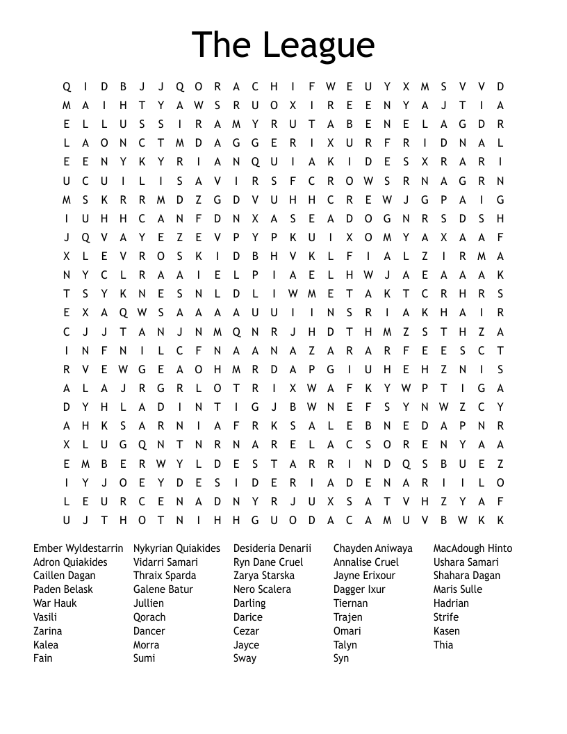 The League Word Search