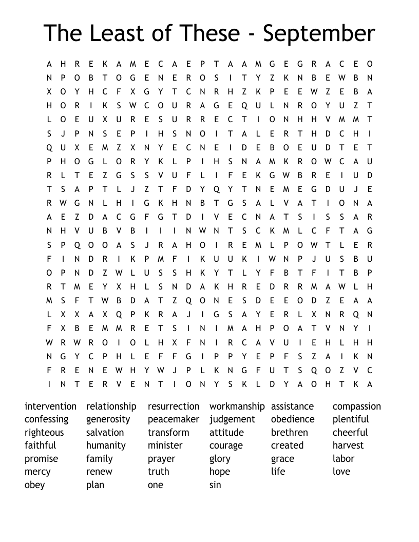 The Least of These - September Word Search