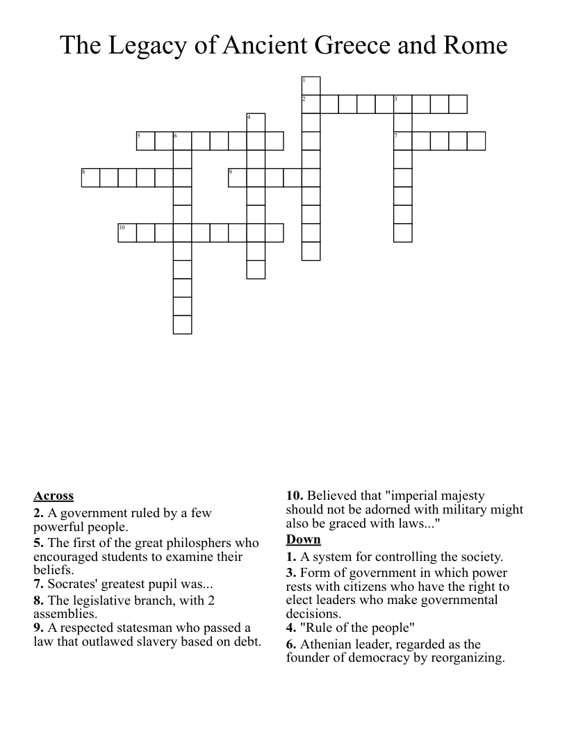 The Legacy of Ancient Greece and Rome Crossword