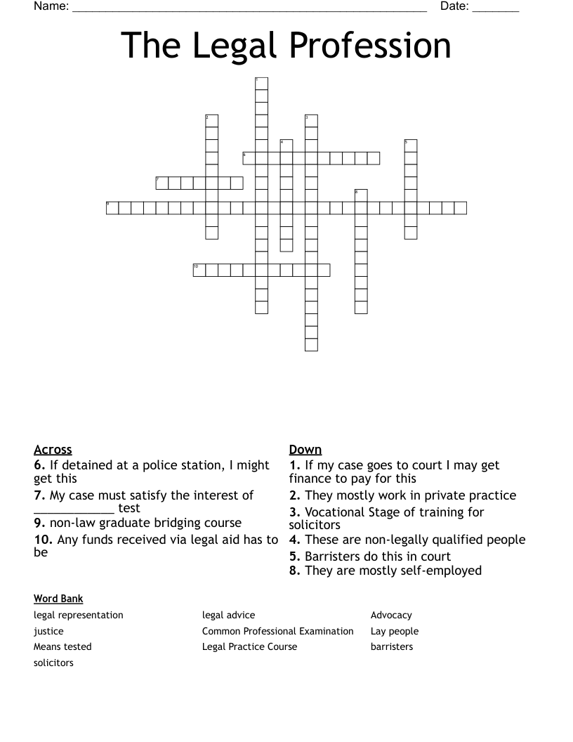The Legal Profession Crossword