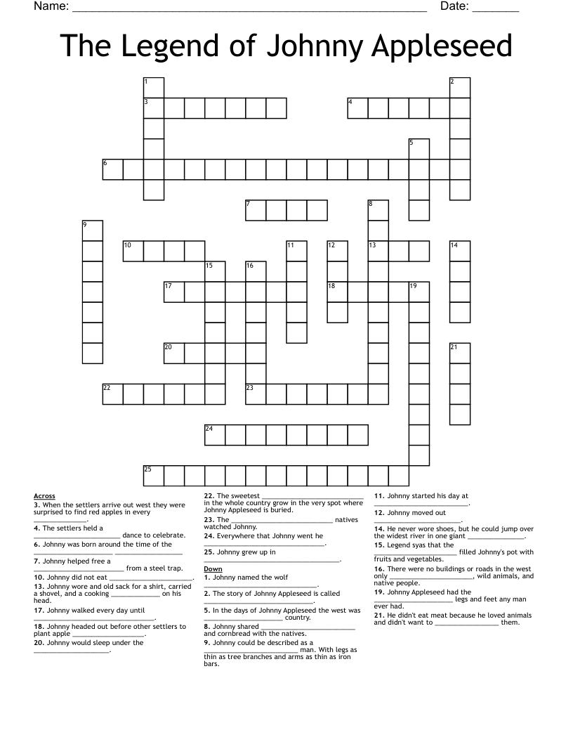 The Legend of Johnny Appleseed Crossword