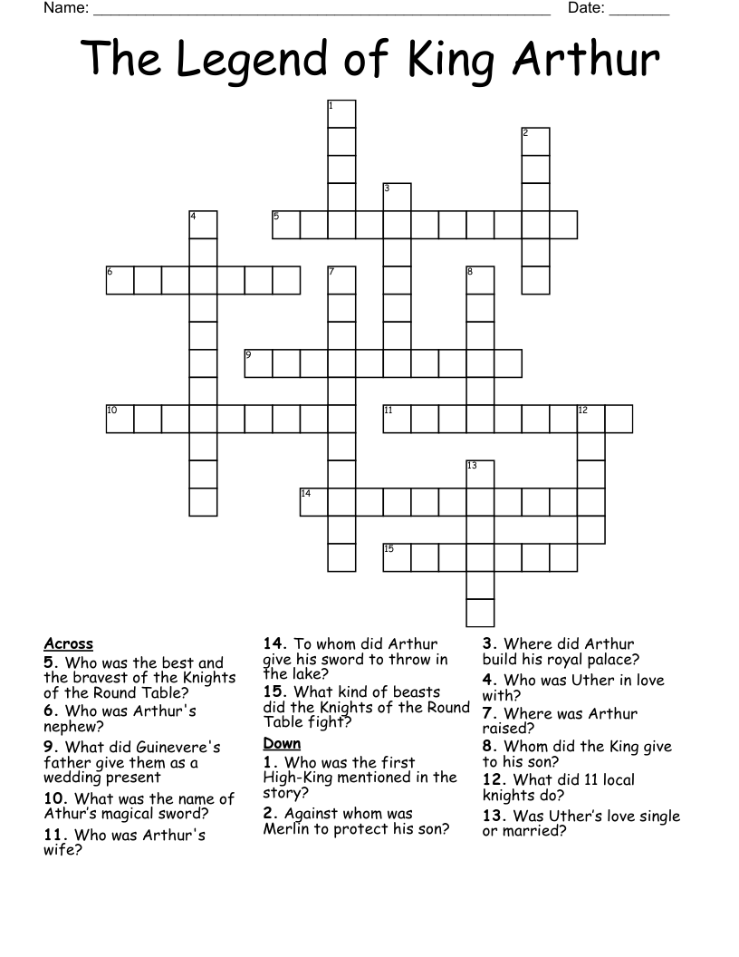 The Legend of King Arthur Crossword
