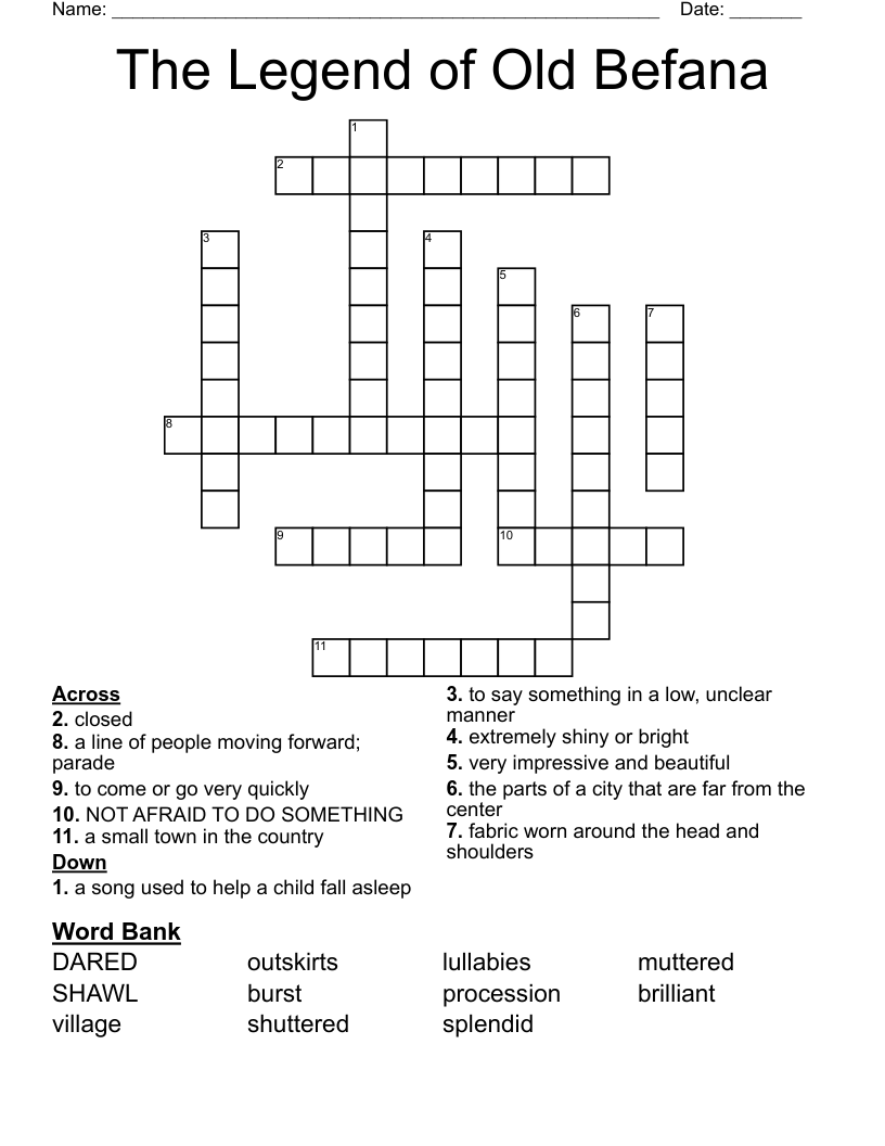 The Legend of Old Befana Crossword