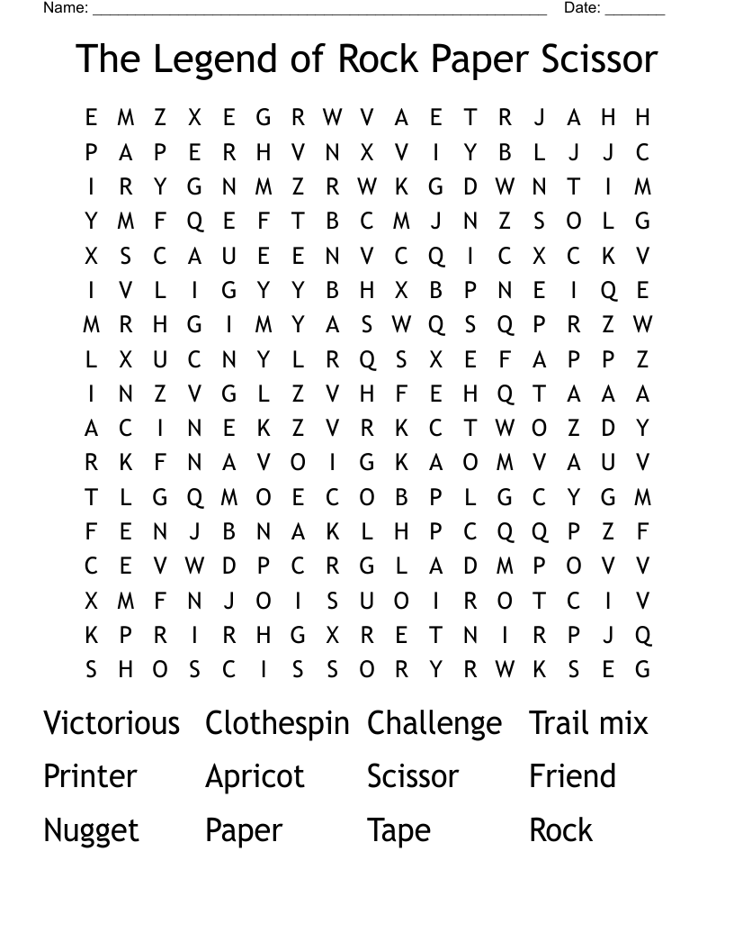The Legend of Rock Paper Scissor Word Search