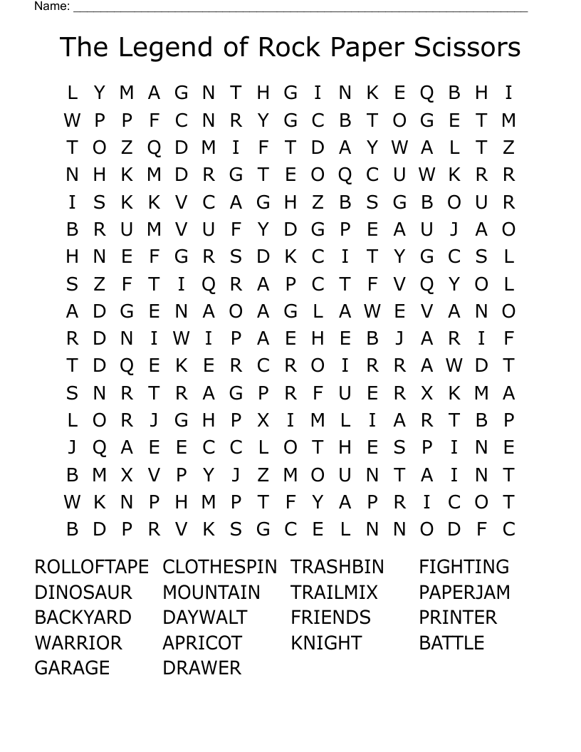 The Legend of Rock Paper Scissors Word Search