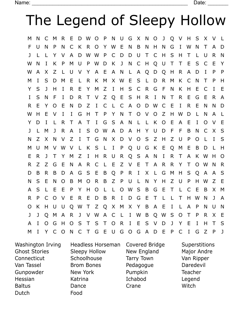 The Legend of Sleepy Hollow Word Search