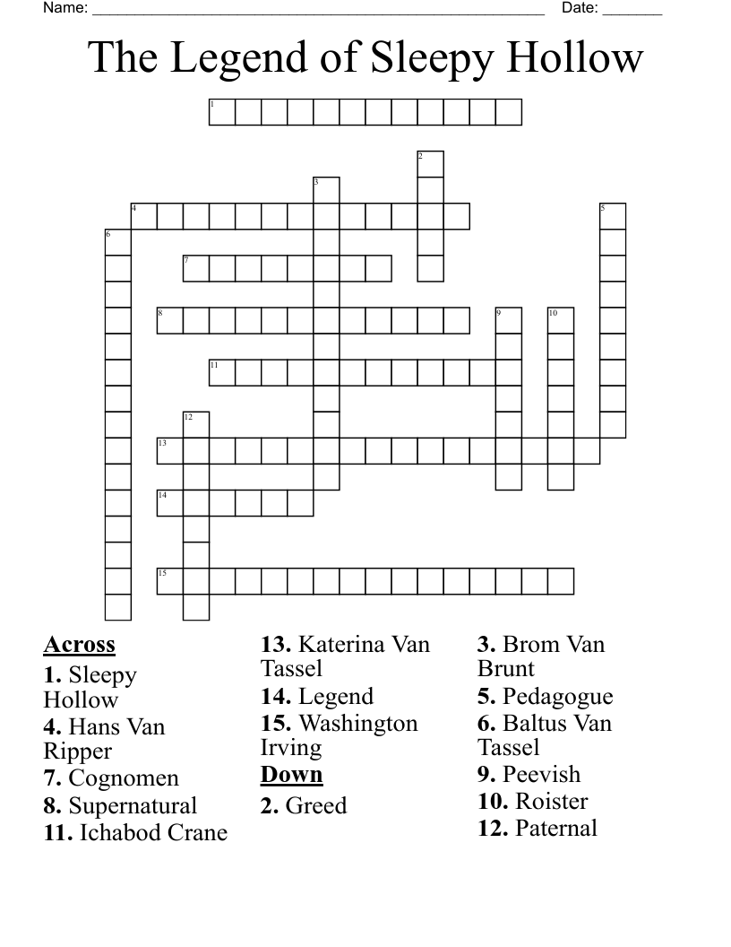 The Legend of Sleepy Hollow Crossword