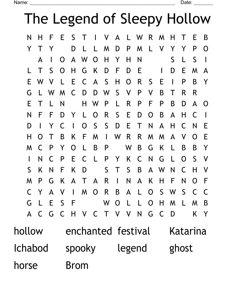 The Legend of Sleepy Hollow Word Search
