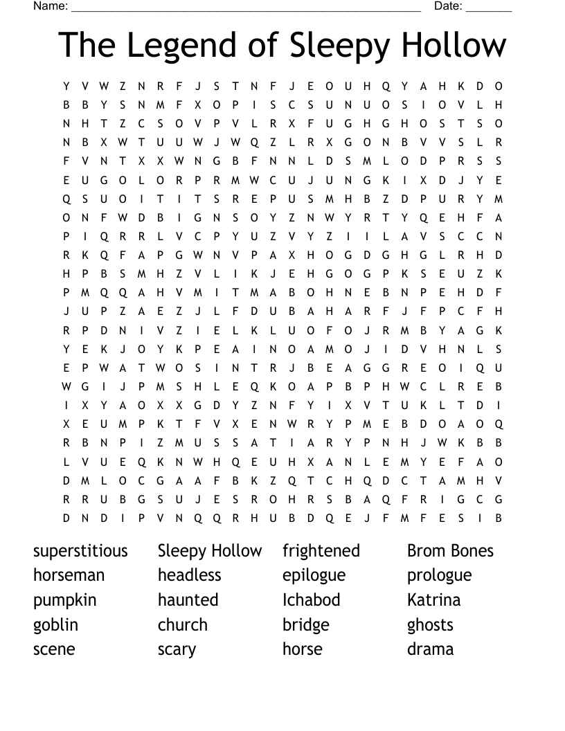 The Legend of Sleepy Hollow Word Search