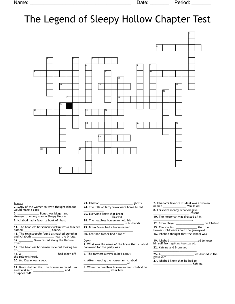 The Legend of Sleepy Hollow Chapter Test Crossword