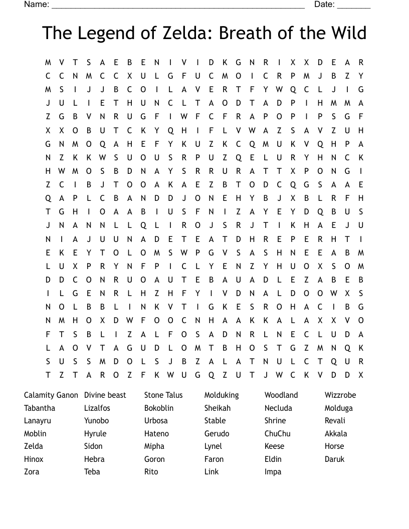 The Legend of Zelda: Breath of the Wild Word Search