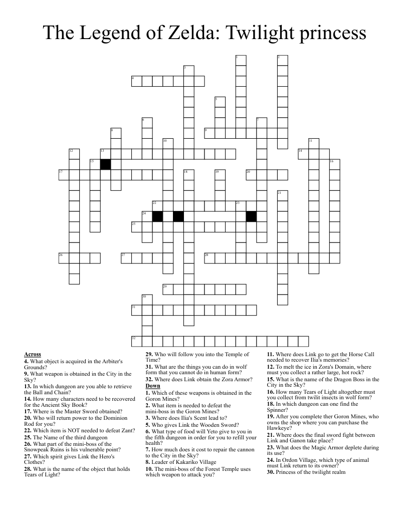 The Legend of Zelda: Twilight princess Crossword