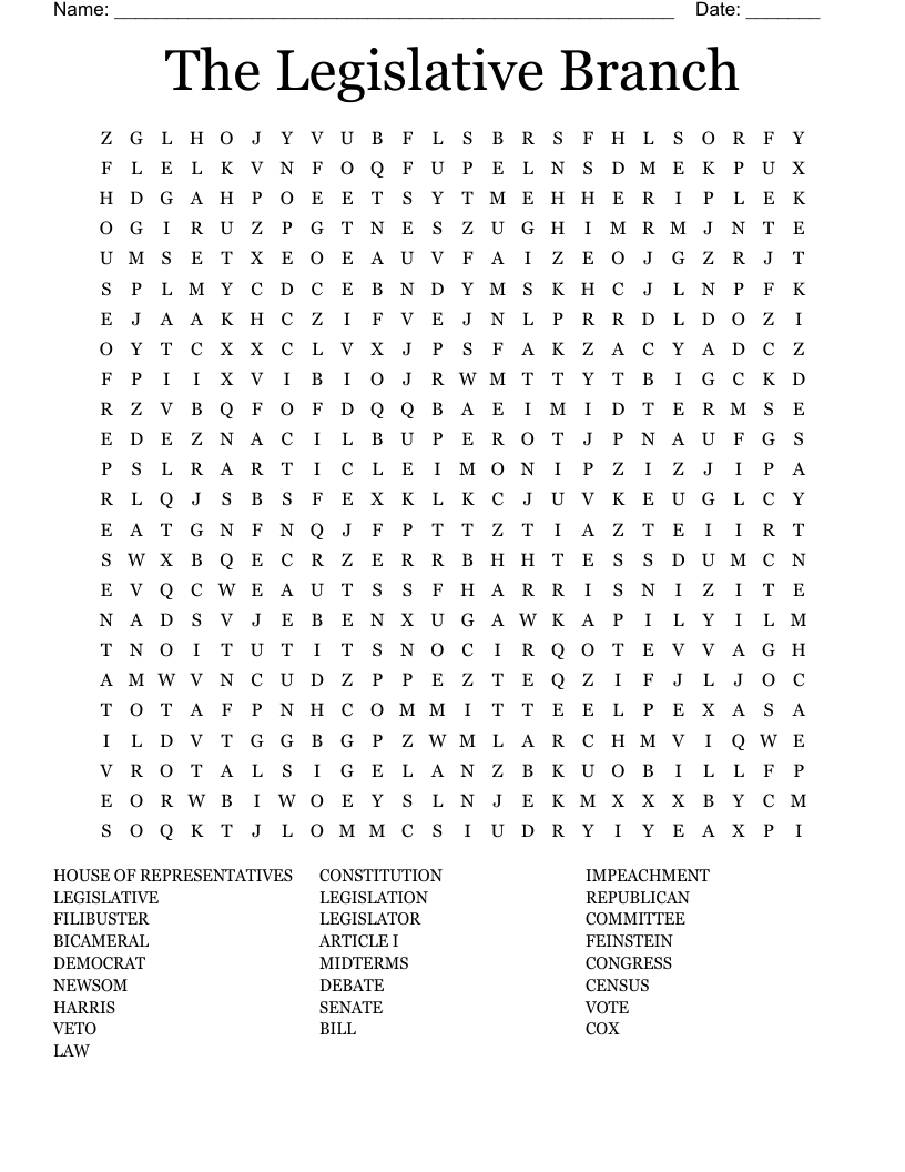 The Legislative Branch Word Search