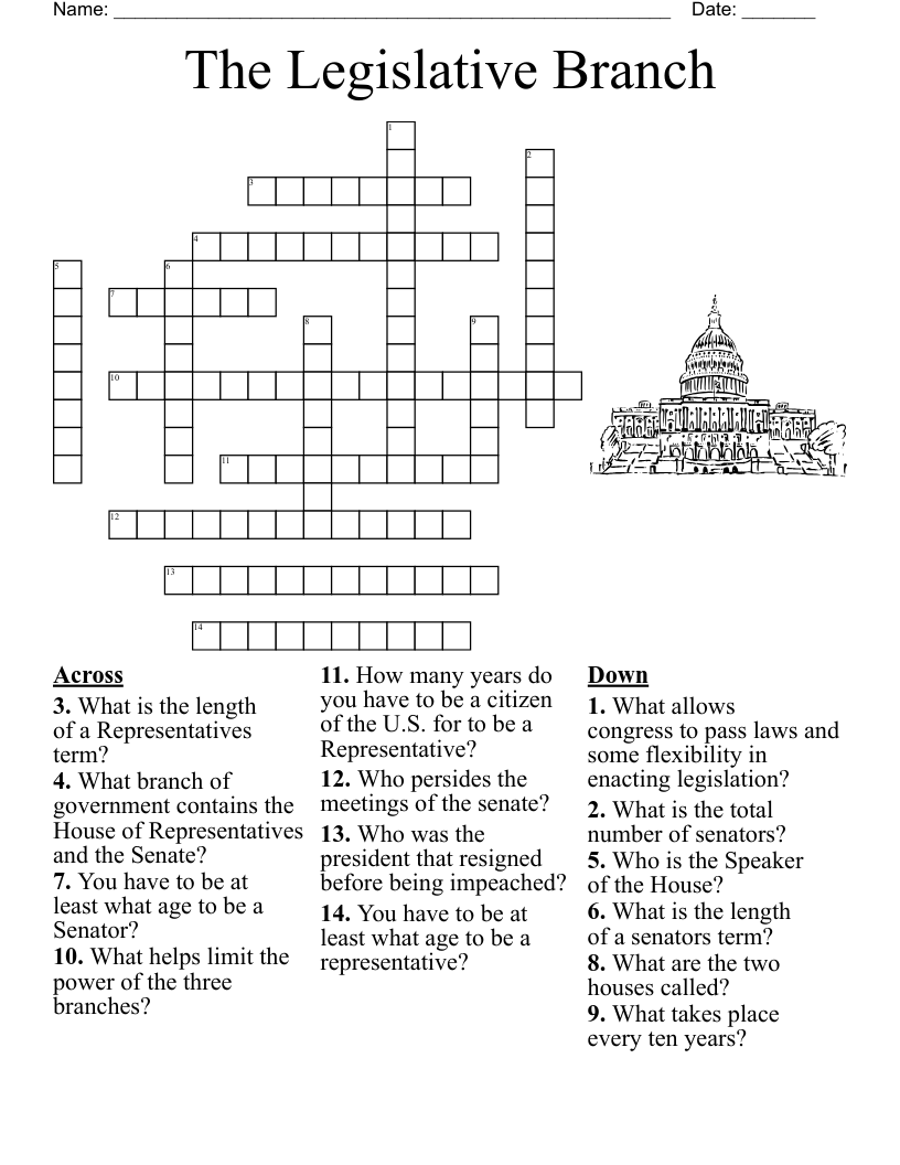 The Legislative Branch Crossword
