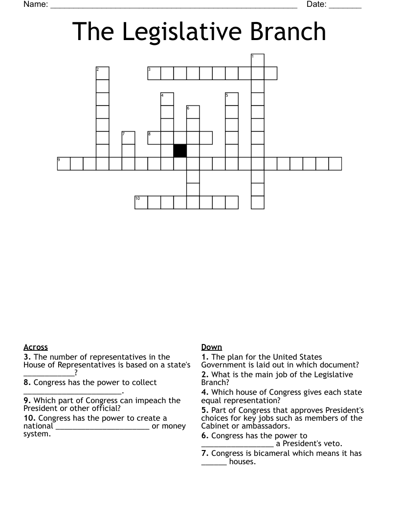 The Legislative Branch Crossword