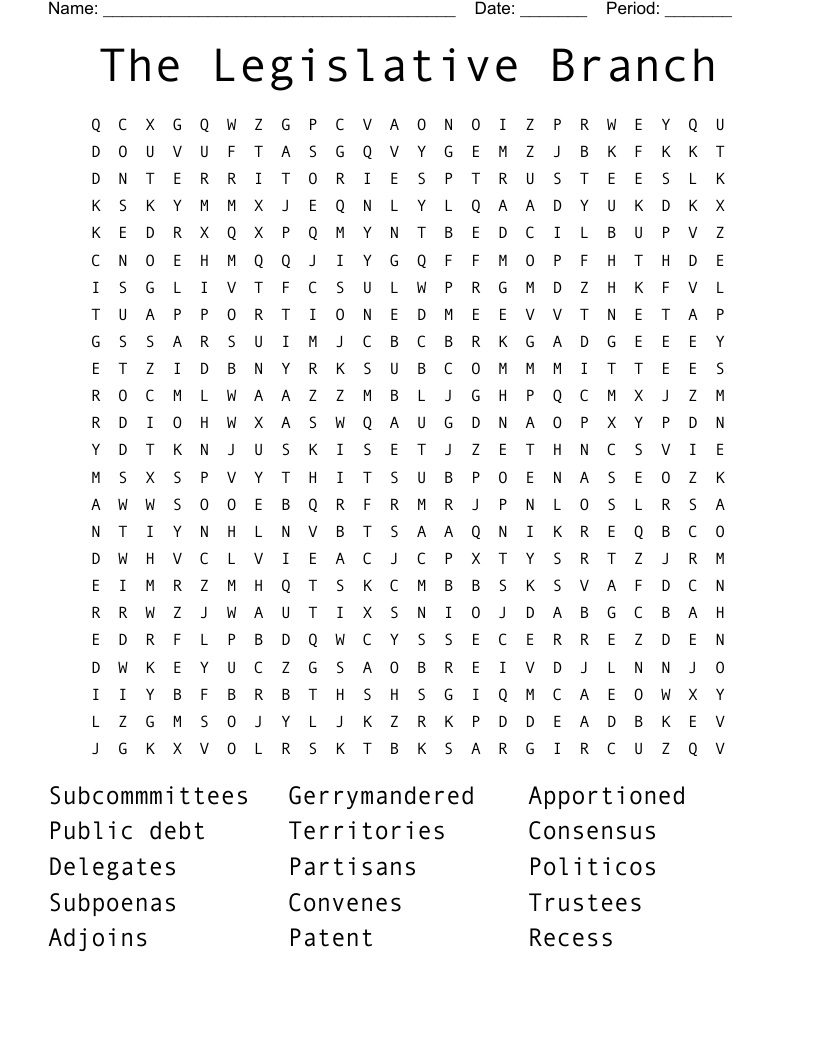 The Legislative Branch  Word Search