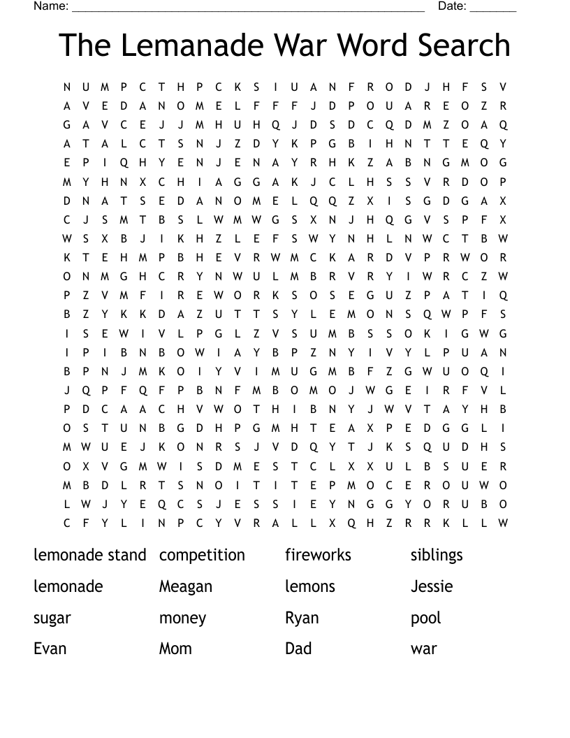 The Lemanade War Word Search