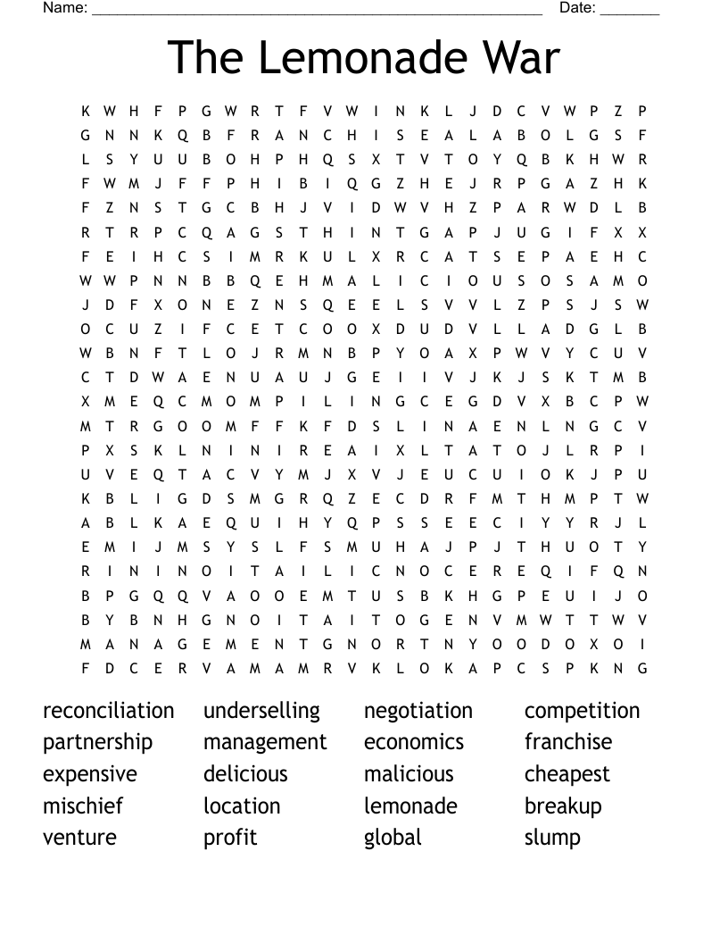 The Lemonade War Word Search