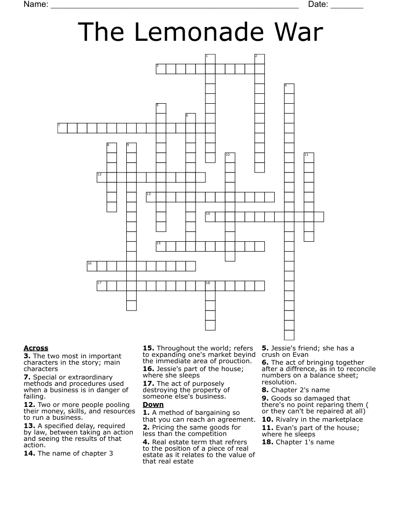 The Lemonade War Crossword