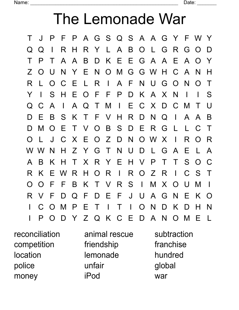 The Lemonade War Word Search