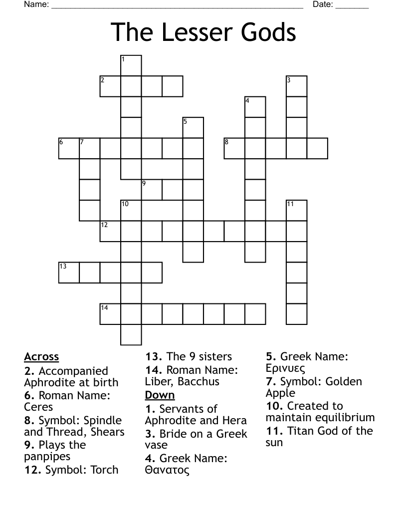 The Lesser Gods Crossword