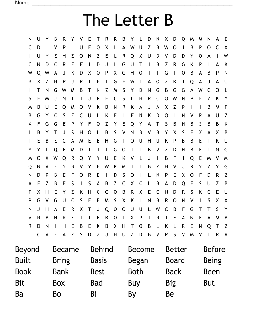 The Letter B Word Search
